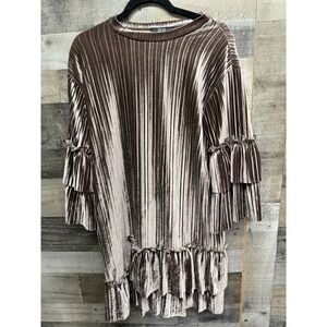 Goldie  Velvet Tunic Babydoll Dress Women's Tiered Hem Bohemian Small